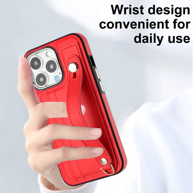 For iPhone 13 Pro Shockproof Leather Phone Case with Wrist Strap(Red) - free shipping - PMC TechLife - Order now!