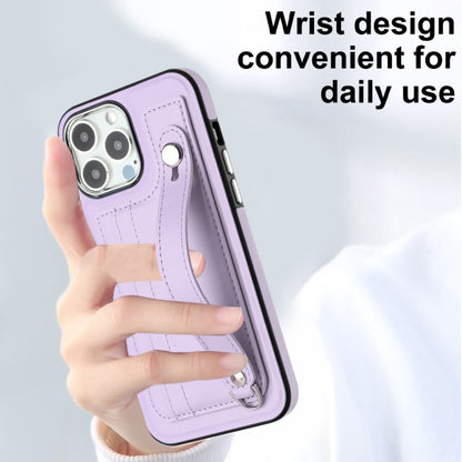 For iPhone 15 Pro Shockproof Leather Phone Case with Wrist Strap(Purple) - iPhone 15 Pro Cases by PMC Jewellery | Online Shopping South Africa | PMC Jewellery