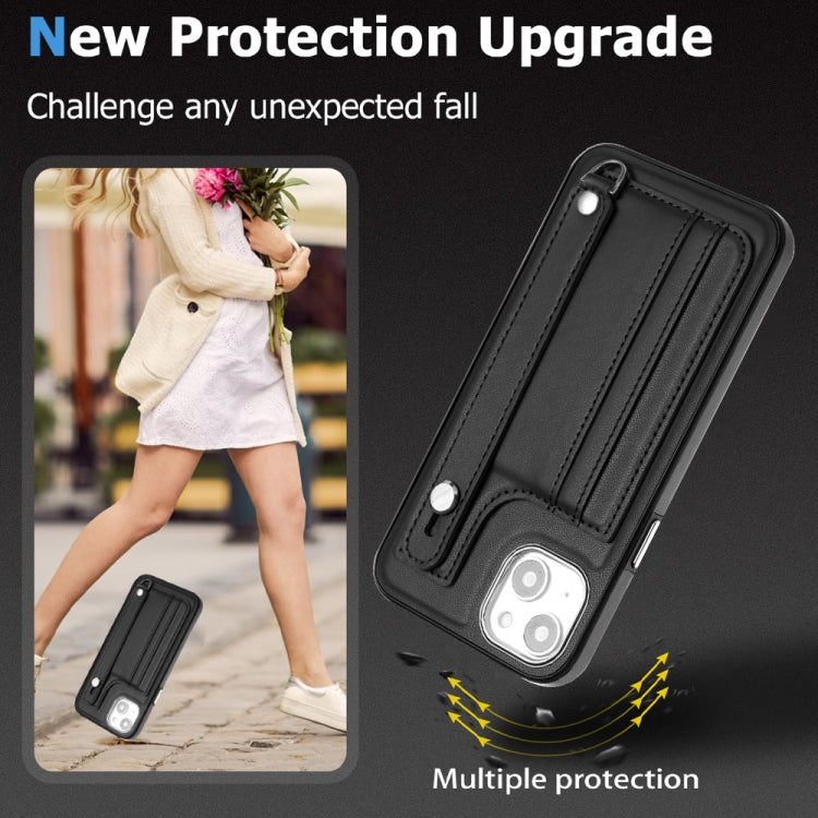 For iPhone 15 Shockproof Leather Phone Case with Wrist Strap(Black) - free shipping - PMC TechLife - Order now!