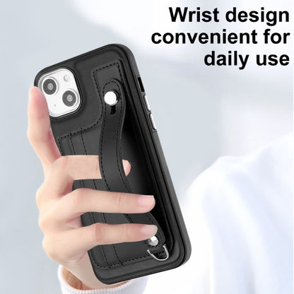 For iPhone 15 Shockproof Leather Phone Case with Wrist Strap(Black) - iPhone 15 Cases by PMC Jewellery | Online Shopping South Africa | PMC Jewellery