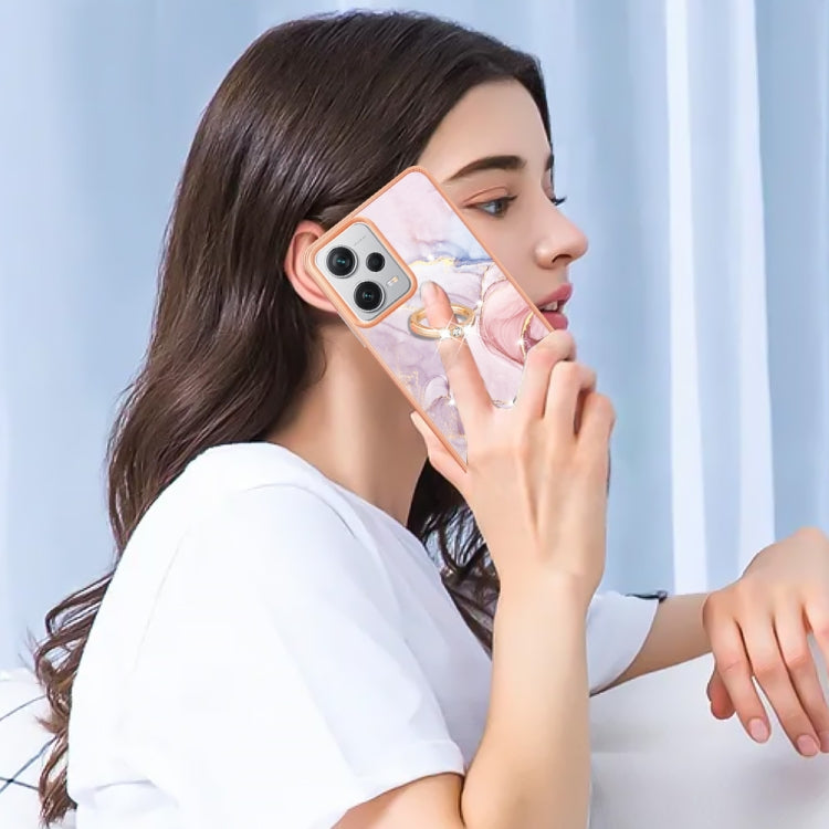 For Xiaomi Redmi Note 12 Pro+ Global Electroplating Marble IMD TPU Phone Case with Ring Holder(Rose Gold 005) - free shipping - PMC TechLife - Order now!