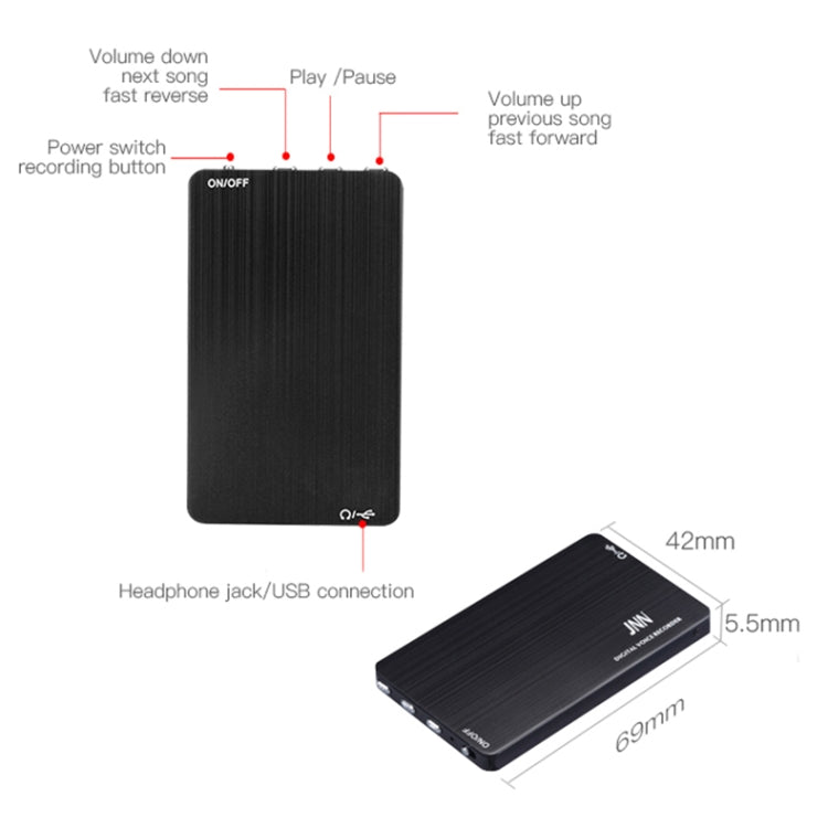 JNN M2 Ultra-thin HD Noise Reduction Intelligent Control Voice Voice Recorder, Capacity:8GB(Black) - Other Style by JNN | Online Shopping South Africa | PMC TechLife | Buy Now Pay Later Mobicred
