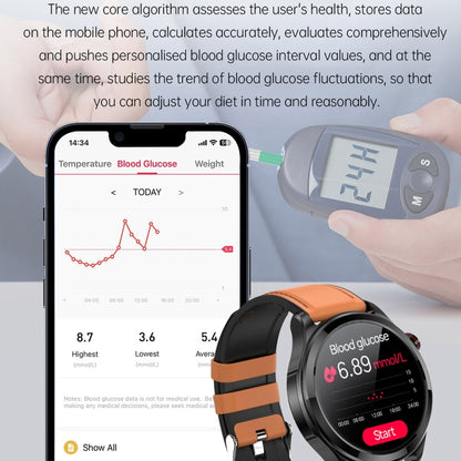 TK22 1.39 inch IP67 Waterproof Leather Band Smart Watch Supports ECG / Non-invasive Blood Sugar(Brown) - Smart Watches by PMC Jewellery | Online Shopping South Africa | PMC Jewellery