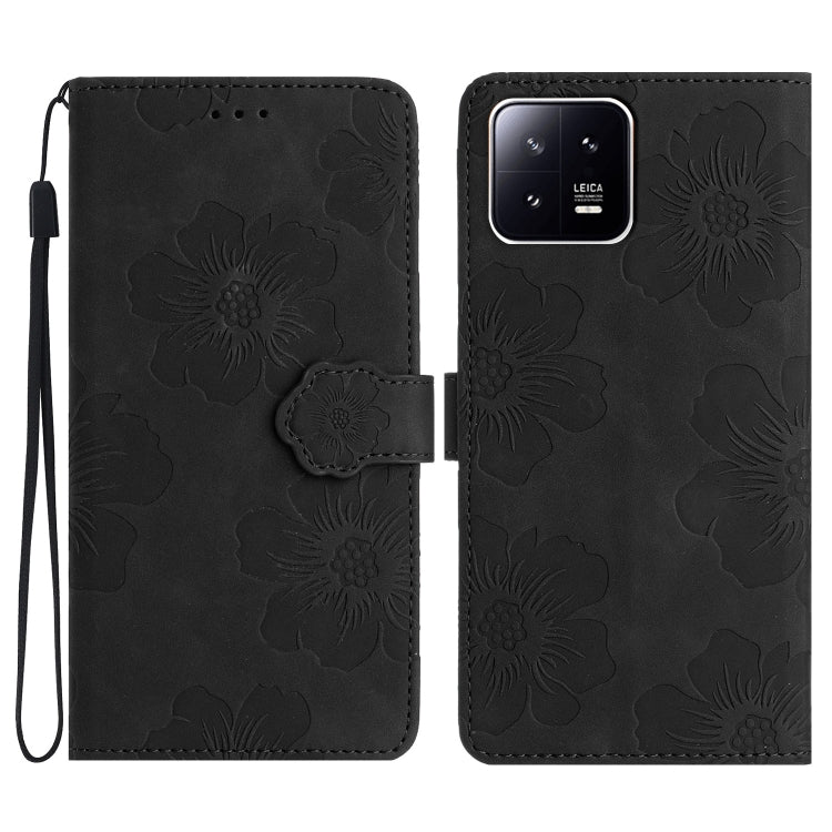 For Xiaomi 13 Flower Embossing Pattern Leather Phone Case(Black) - 13 Cases by PMC Jewellery | Online Shopping South Africa | PMC Jewellery