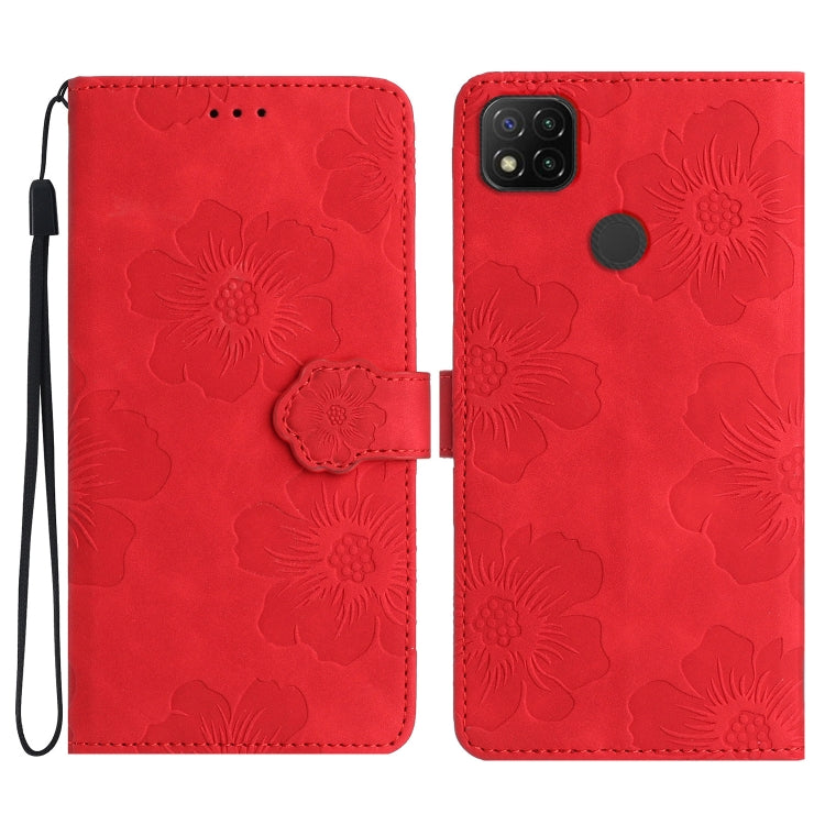 For Xiaomi Redmi 9C Flower Embossing Pattern Leather Phone Case(Red) - free shipping - PMC TechLife - Order now!