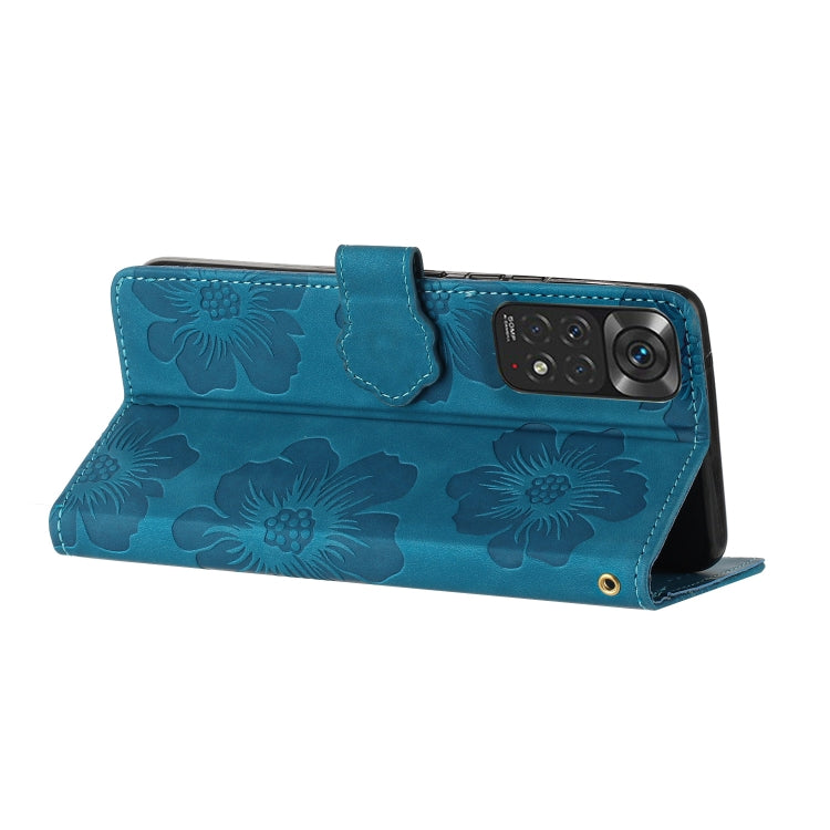 For Xiaomi Redmi Note 11 4G Global / Note 11S Flower Embossing Pattern Leather Phone Case(Blue) - free shipping - PMC TechLife - Order now!