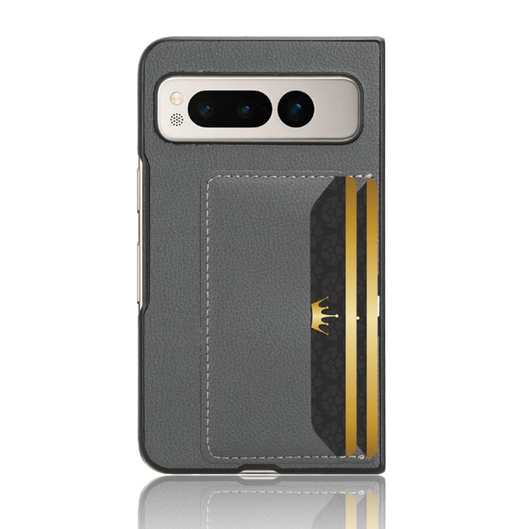 For Google Pixel Fold Litchi Texture Card Slots Back Cover Phone Case(Grey) - Google Cases by PMC Jewellery | Online Shopping South Africa | PMC Jewellery