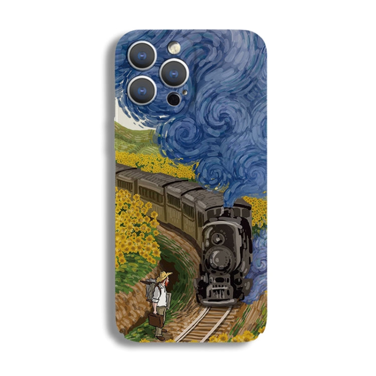 For iPhone 14 Precise Hole Oil Painting Pattern PC Phone Case(Train) - iPhone 14 Cases by PMC TechLife | Online Shopping South Africa | PMC TechLife