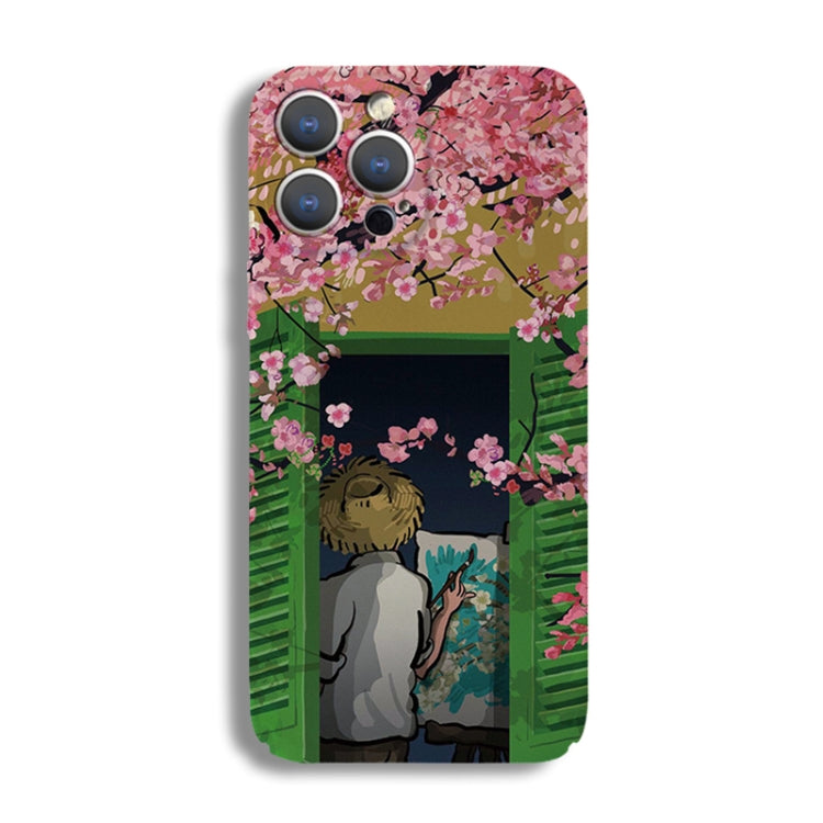 For iPhone 12 Precise Hole Oil Painting Pattern PC Phone Case(Peach Blossom) - iPhone 12 / 12 Pro Cases by PMC TechLife | Online Shopping South Africa | PMC TechLife
