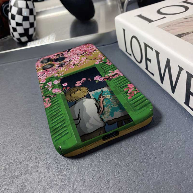 For iPhone 12 Precise Hole Oil Painting Pattern PC Phone Case(Peach Blossom) - iPhone 12 / 12 Pro Cases by PMC TechLife | Online Shopping South Africa | PMC TechLife