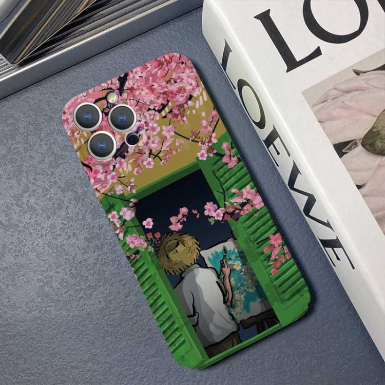 For iPhone 12 Pro Max Precise Hole Oil Painting Pattern PC Phone Case(Peach Blossom) - iPhone 12 Pro Max Cases by PMC TechLife | Online Shopping South Africa | PMC TechLife