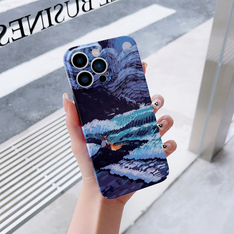 For iPhone 14 Pro Max Precise Hole Oil Painting Pattern PC Phone Case(Sea Wave) - iPhone 14 Pro Max Cases by PMC TechLife | Online Shopping South Africa | PMC TechLife