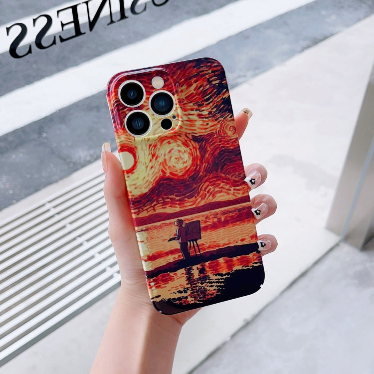 For iPhone 8 Plus / 7 Plus Precise Hole Oil Painting Pattern PC Phone Case(Sunset) - More iPhone Cases by PMC TechLife | Online Shopping South Africa | PMC TechLife