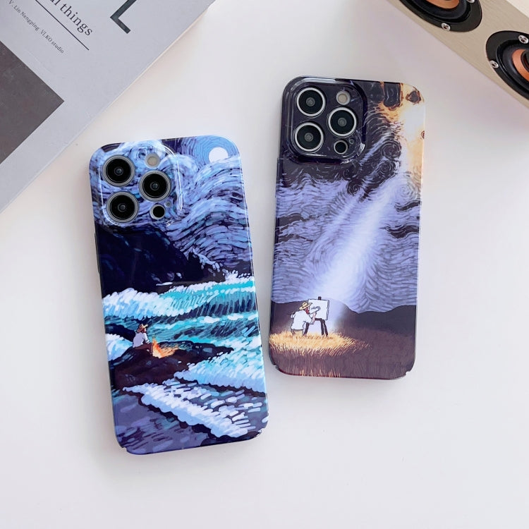 For iPhone 13 Pro Precise Hole Oil Painting Pattern PC Phone Case(Sunset) - iPhone 13 Pro Cases by PMC TechLife | Online Shopping South Africa | PMC TechLife