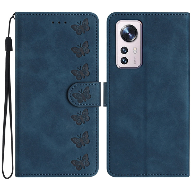 For Xiaomi 12 Lite Seven Butterflies Embossed Leather Phone Case(Blue) - free shipping - PMC TechLife - Order now!