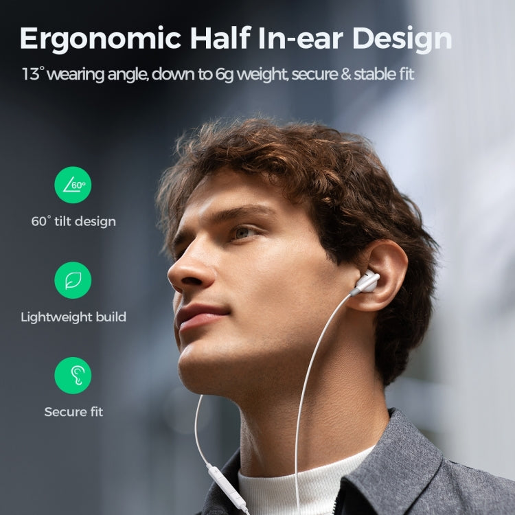 JOYROOM JR-EW01 3.5mm Half In-Ear Wired Earphone, Length: 1.2m(White) - In Ear Wired Earphone by JOYROOM | Online Shopping South Africa | PMC TechLife