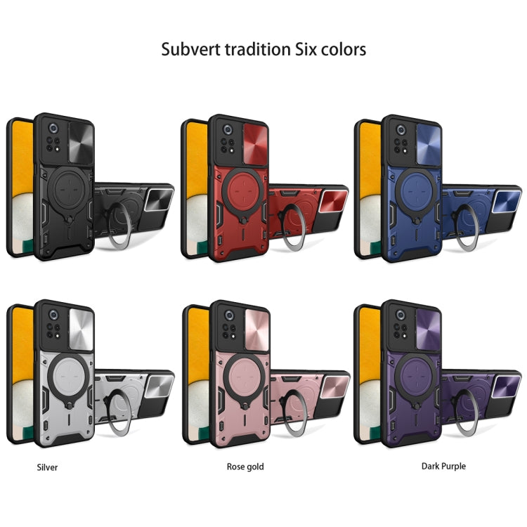 For Xiaomi Poco X4 Pro 5G CD Texture Sliding Camshield Magnetic Holder Phone Case(Silver) - free shipping - PMC TechLife - Order now!