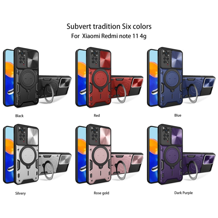 For Xiaomi Redmi Note 11 4G CD Texture Sliding Camshield Magnetic Holder Phone Case(Silver) - free shipping - PMC TechLife - Order now!