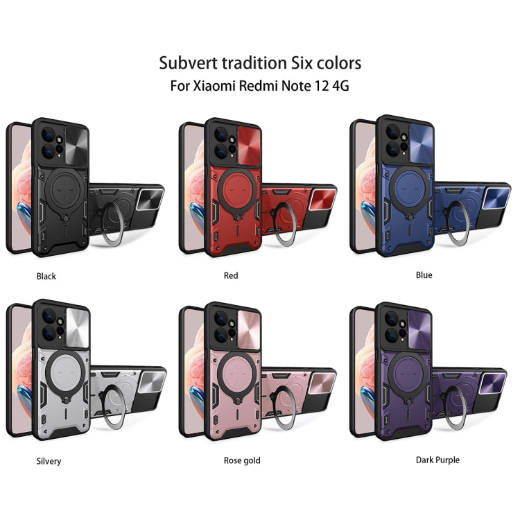 For Xiaomi Redmi Note 12 4G CD Texture Sliding Camshield Magnetic Holder Phone Case(Red) - free shipping - PMC TechLife - Order now!