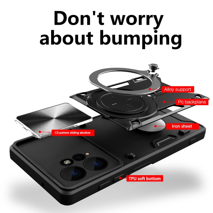 For Xiaomi Redmi Note 12 4G CD Texture Sliding Camshield Magnetic Holder Phone Case(Red) - free shipping - PMC TechLife - Order now!