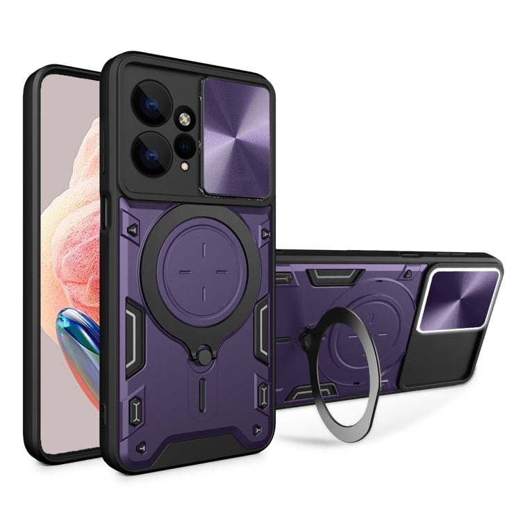 For Xiaomi Redmi Note 12 4G CD Texture Sliding Camshield Magnetic Holder Phone Case(Purple) - free shipping - PMC TechLife - Order now!