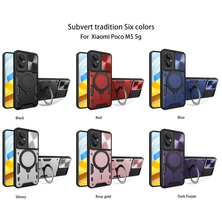 For Xiaomi Poco M5 5G CD Texture Sliding Camshield Magnetic Holder Phone Case(Purple) - free shipping - PMC TechLife - Order now!