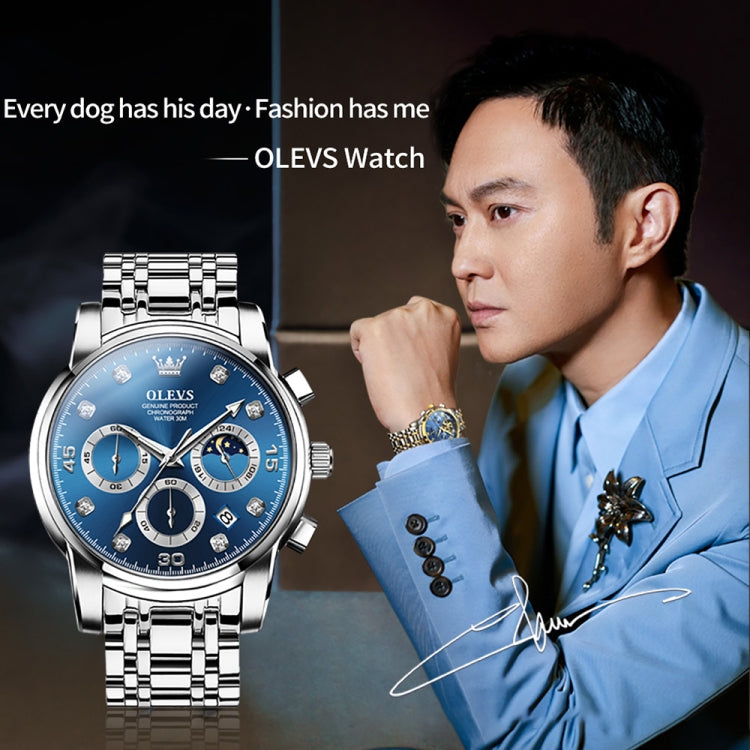 OLEVS 2889 Men Multifunctional Luminous Waterproof Quartz Watch(Blue) - Metal Strap Watches by OLEVS | Online Shopping South Africa | PMC Jewellery | Buy Now Pay Later Mobicred