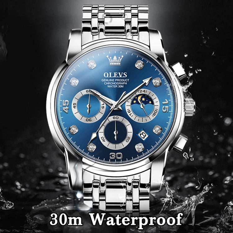 OLEVS 2889 Men Multifunctional Luminous Waterproof Quartz Watch(Blue) - Metal Strap Watches by OLEVS | Online Shopping South Africa | PMC Jewellery | Buy Now Pay Later Mobicred