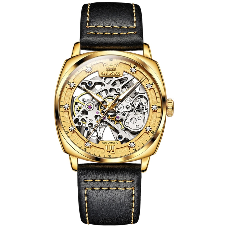 OLEVS 6651 Men Luminous Waterproof Hollow Mechanical Watch(Gold) - Leather Strap Watches by OLEVS | Online Shopping South Africa | PMC Jewellery | Buy Now Pay Later Mobicred