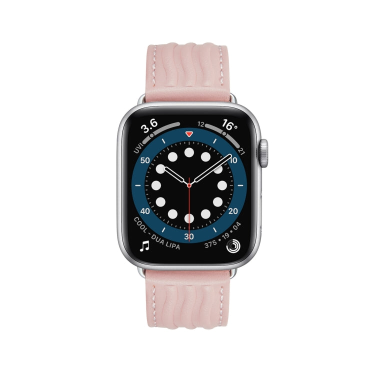 Embossed Line Genuine Leather Watch Band For Apple Watch Ultra 49mm(Pink) - Watch Bands by PMC TechLife | Online Shopping South Africa | PMC TechLife