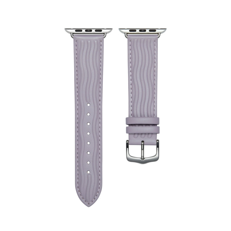 Embossed Line Genuine Leather Watch Band For Apple Watch 8 41mm(Lavender Purple) - Watch Bands by PMC Jewellery | Online Shopping South Africa | PMC Jewellery