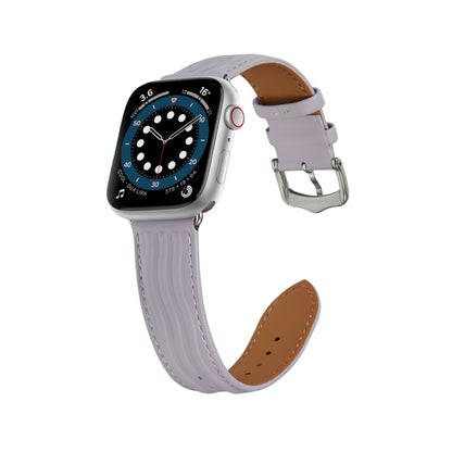 Embossed Line Genuine Leather Watch Band For Apple Watch 7 41mm(Lavender Purple) - Watch Bands by PMC Jewellery | Online Shopping South Africa | PMC Jewellery