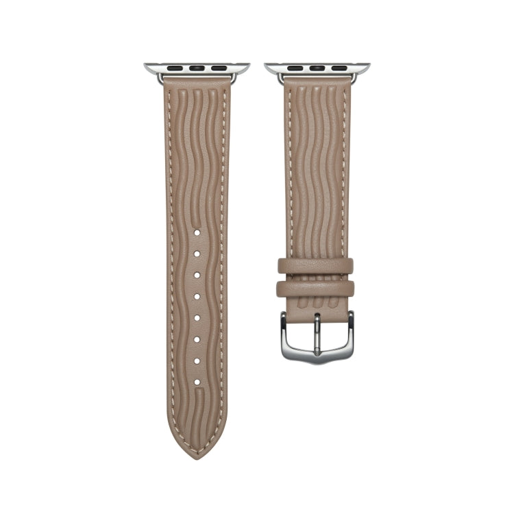 Embossed Line Genuine Leather Watch Band For Apple Watch 5 44mm(Milky Brown) - Watch Bands by PMC TechLife | Online Shopping South Africa | PMC TechLife