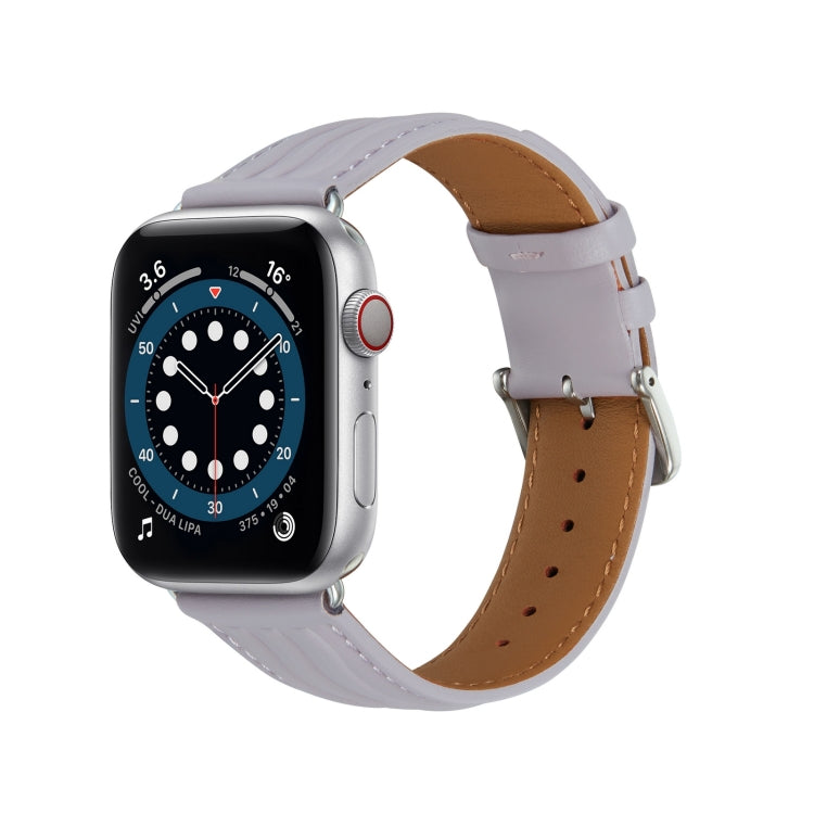 Embossed Line Genuine Leather Watch Band For Apple Watch 5 40mm(Lavender Purple) - Watch Bands by PMC Jewellery | Online Shopping South Africa | PMC Jewellery