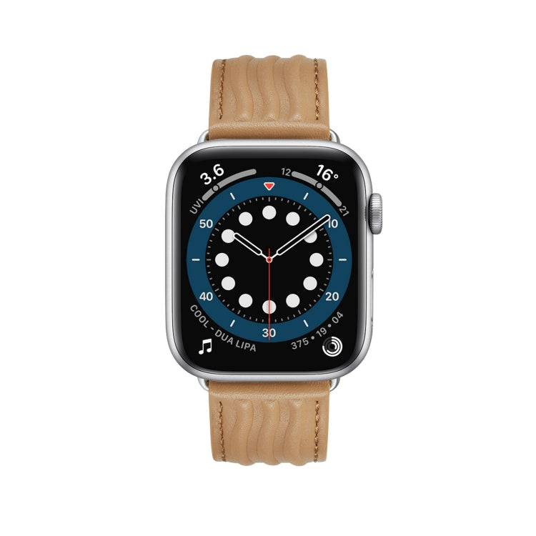 Embossed Line Genuine Leather Watch Band For Apple Watch 4 44mm(Khaki) - Watch Bands by PMC TechLife | Online Shopping South Africa | PMC TechLife