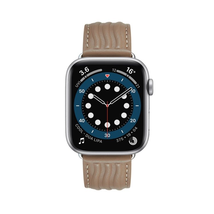 Embossed Line Genuine Leather Watch Band For Apple Watch 4 44mm(Milky Brown) - Watch Bands by PMC TechLife | Online Shopping South Africa | PMC TechLife