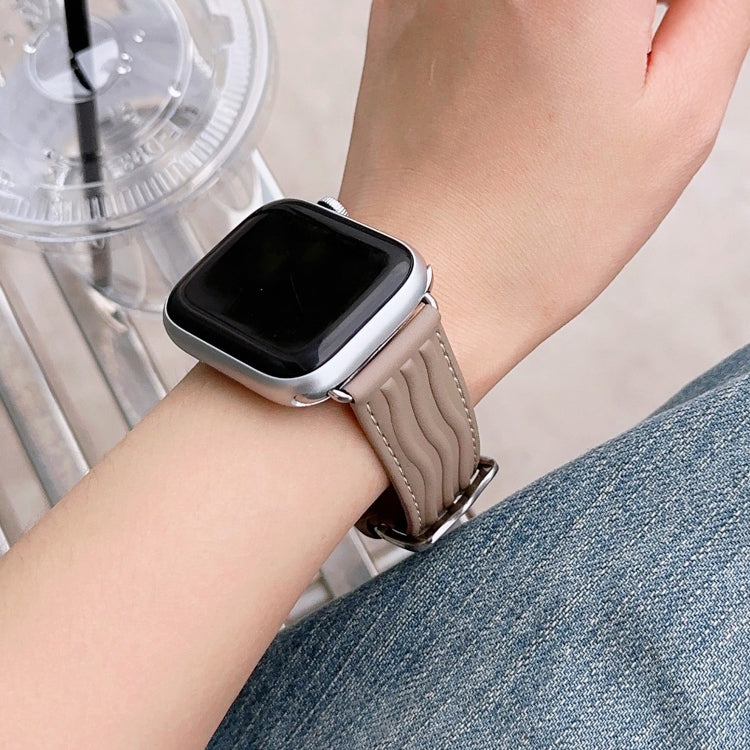 Embossed Line Genuine Leather Watch Band For Apple Watch 4 40mm(Milky Brown) - Watch Bands by PMC TechLife | Online Shopping South Africa | PMC TechLife