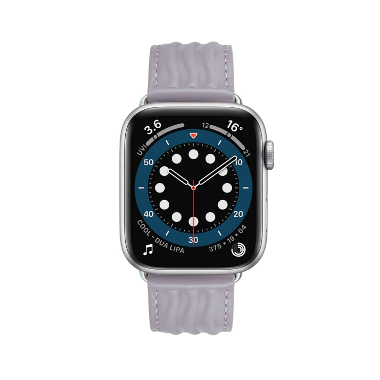 Embossed Line Genuine Leather Watch Band For Apple Watch 2 38mm(Lavender Purple) - Watch Bands by PMC TechLife | Online Shopping South Africa | PMC TechLife