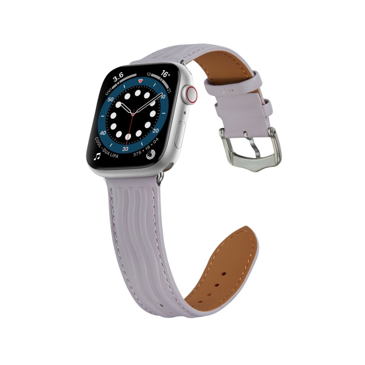Embossed Line Genuine Leather Watch Band For Apple Watch 42mm(Lavender Purple) - Watch Bands by PMC TechLife | Online Shopping South Africa | PMC TechLife