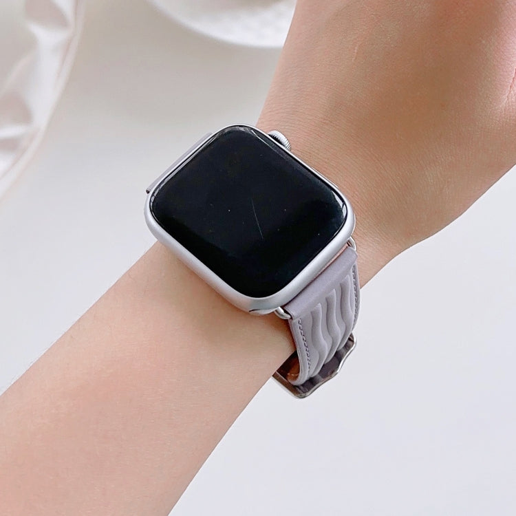Embossed Line Genuine Leather Watch Band For Apple Watch 38mm(Lavender Purple) - Watch Bands by PMC TechLife | Online Shopping South Africa | PMC TechLife