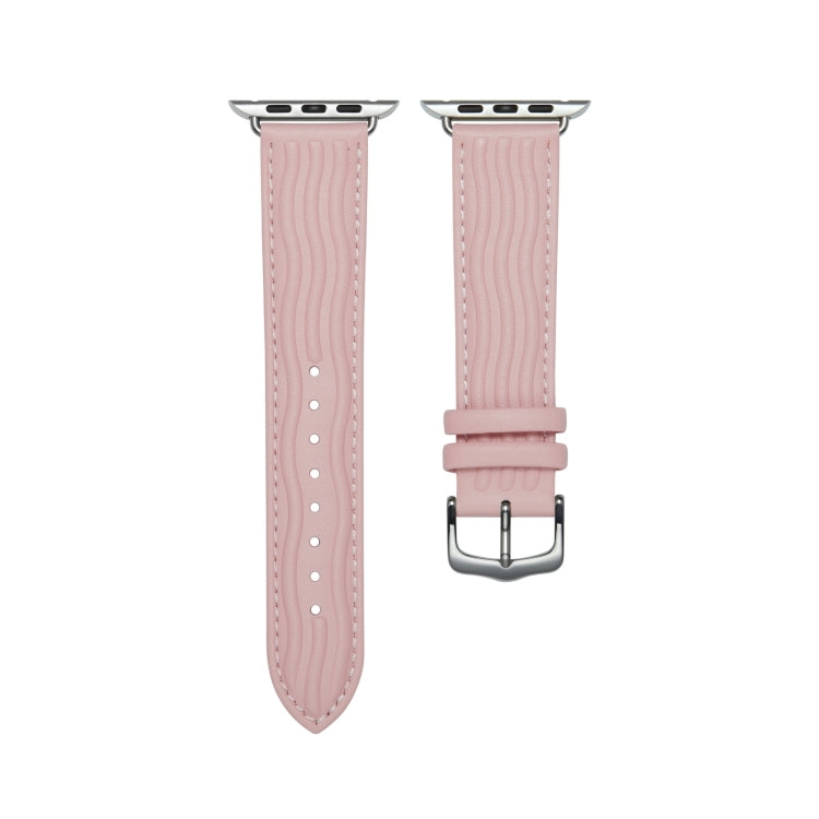 Embossed Line Genuine Leather Watch Band For Apple Watch 9 45mm(Pink) - Watch Bands by PMC TechLife | Online Shopping South Africa | PMC TechLife