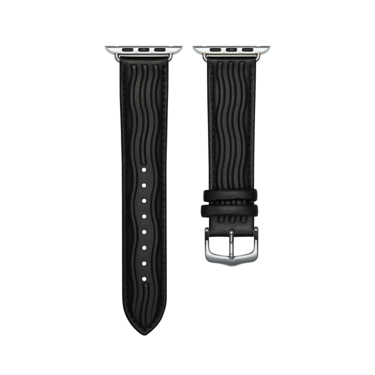Embossed Line Genuine Leather Watch Band For Apple Watch 9 41mm(Black) - free shipping - PMC TechLife - Order now!