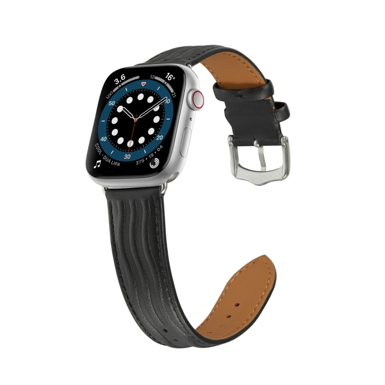 Embossed Line Genuine Leather Watch Band For Apple Watch 9 41mm(Black) - free shipping - PMC TechLife - Order now!