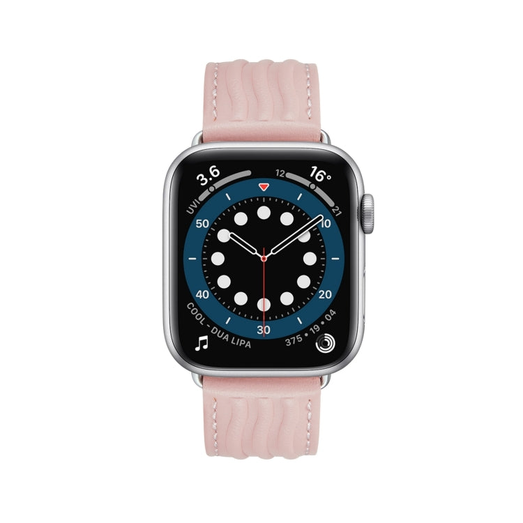 Embossed Line Genuine Leather Watch Band For Apple Watch 9 41mm(Pink) - Watch Bands by PMC TechLife | Online Shopping South Africa | PMC TechLife