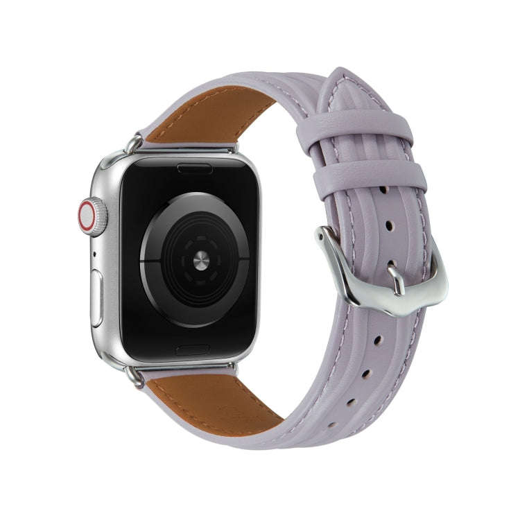 Embossed Line Genuine Leather Watch Band For Apple Watch 9 41mm(Lavender Purple) - Watch Bands by PMC TechLife | Online Shopping South Africa | PMC TechLife