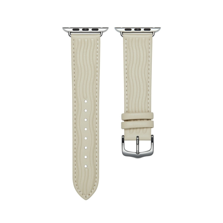 Embossed Line Genuine Leather Watch Band For Apple Watch 9 41mm(Milky White) - free shipping - PMC TechLife - Order now!