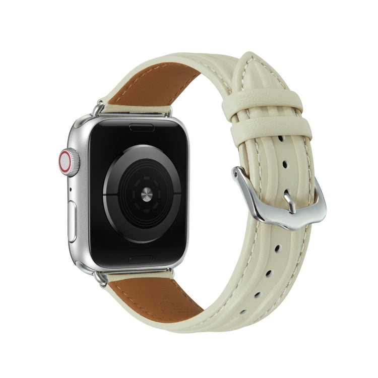 Embossed Line Genuine Leather Watch Band For Apple Watch 9 41mm(Milky White) - free shipping - PMC TechLife - Order now!
