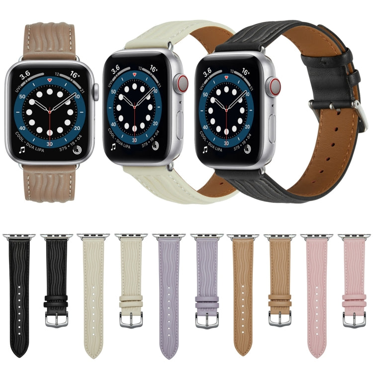 Embossed Line Genuine Leather Watch Band For Apple Watch 9 41mm(Black) - free shipping - PMC TechLife - Order now!
