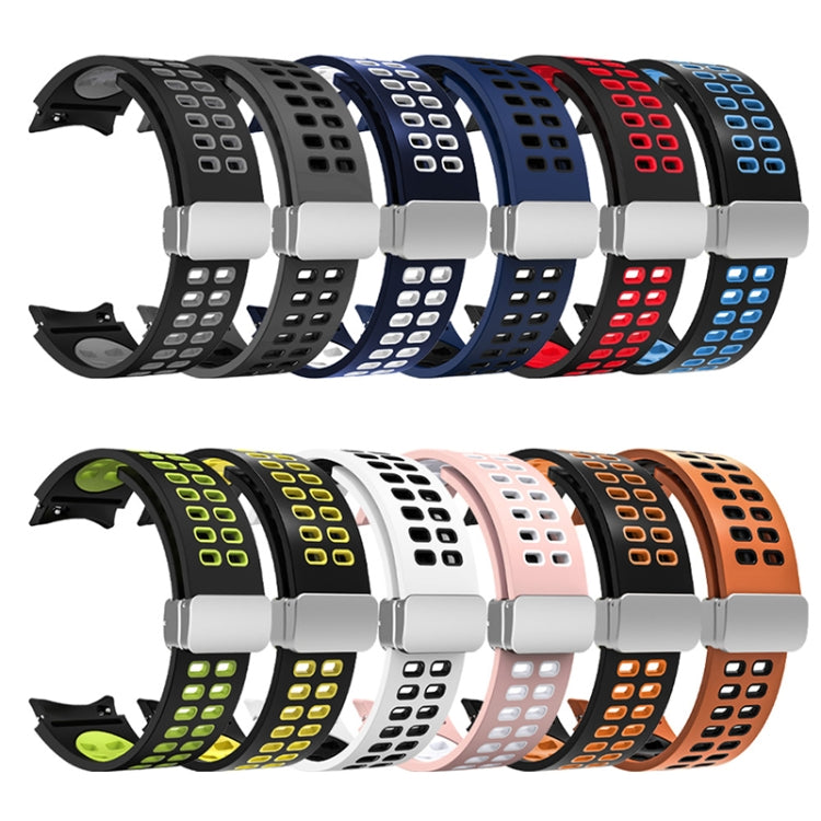 For Samsung Galaxy Watch5 Double-row Hole Folding Buckle Silicone Watch Band(Blue Black) - Watch Bands by PMC TechLife | Online Shopping South Africa | PMC TechLife