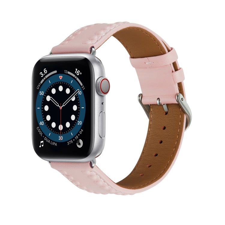Embossed Love Genuine Leather Watch Band For Apple Watch 8 41mm(Pink) - Watch Bands by PMC TechLife | Online Shopping South Africa | PMC TechLife